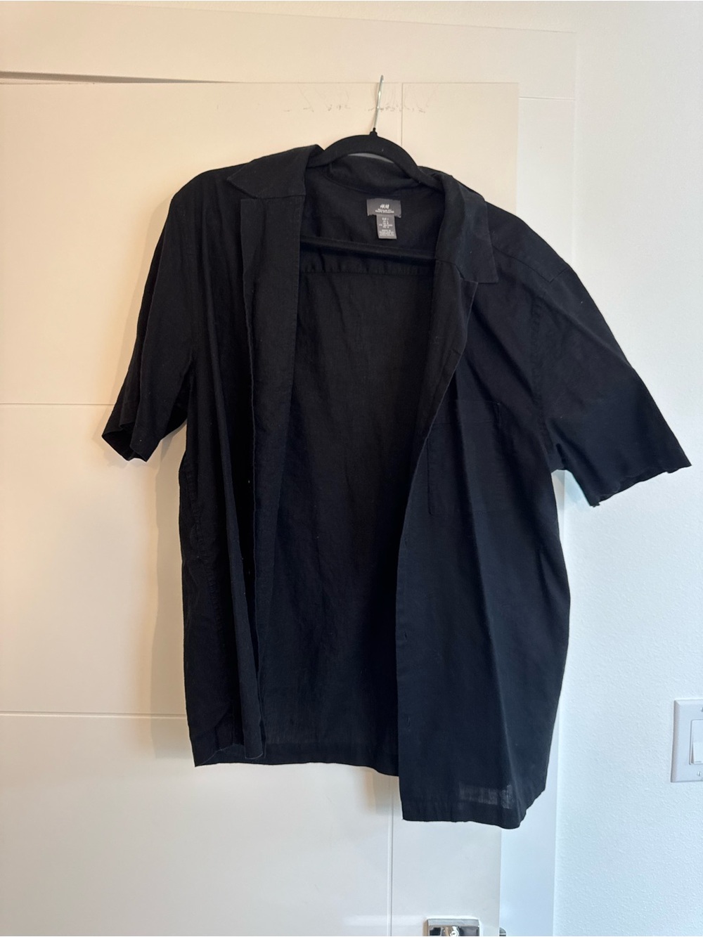 H&M Black Short-Sleeve Open-Front Casual Shirt